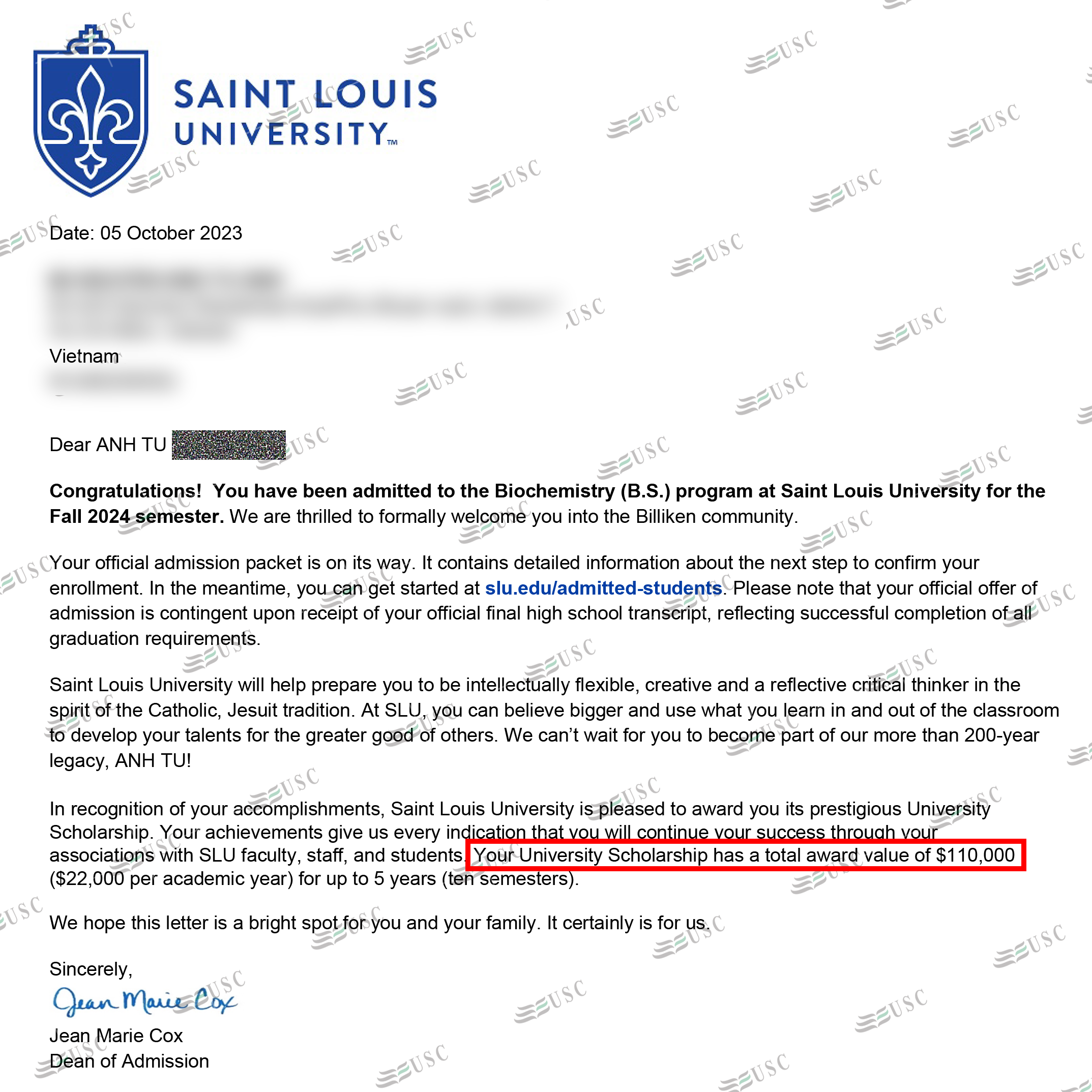 ANH TÚ VÀ HỌC BỔNG $110,000 TỪ SAINT LOUIS UNIVERSITY