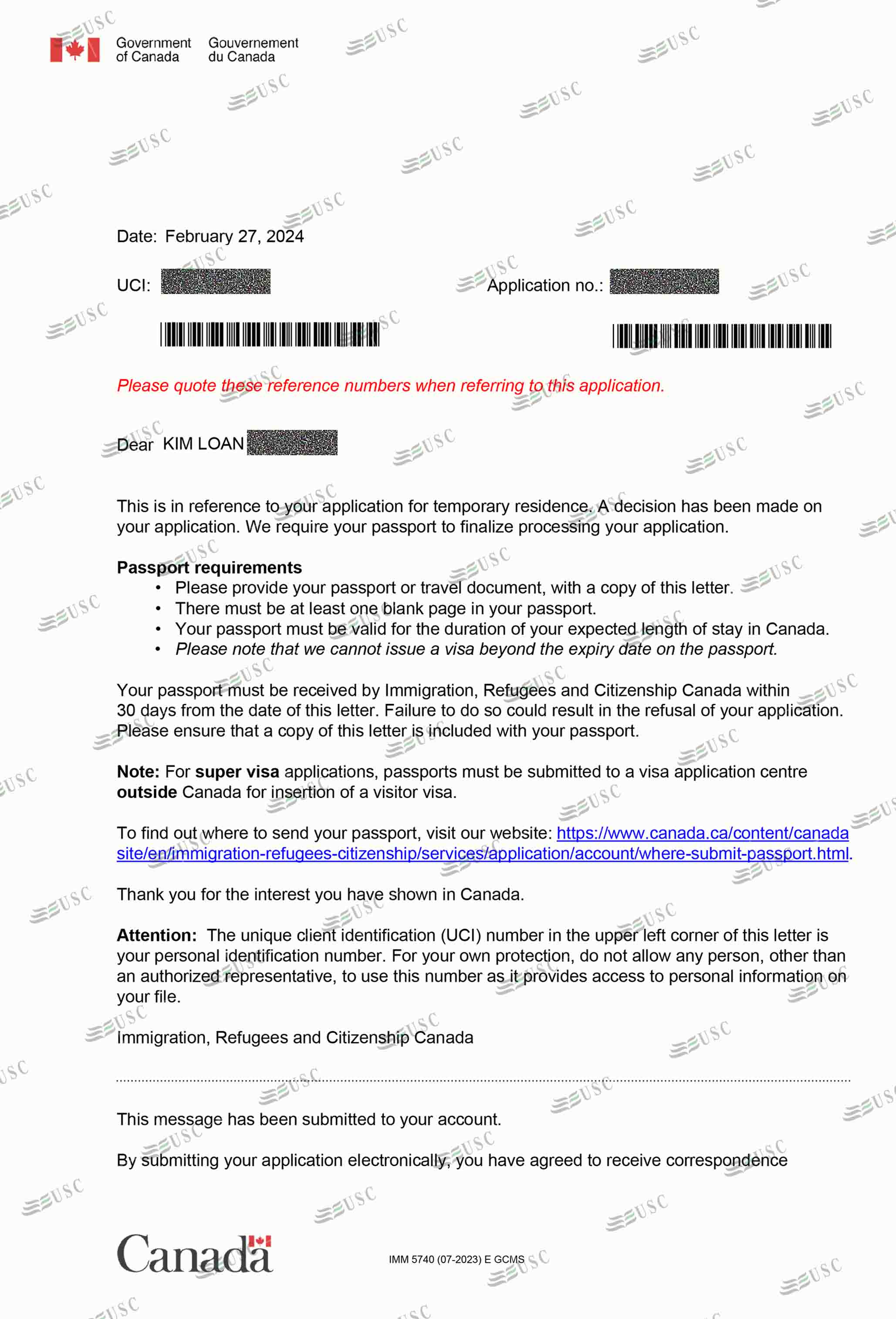 CHÚC MỪNG CÁC KHÁCH HÀNG CỦA USC ĐÃ ĐƯỢC LÃNH SỰ QUÁN CANADA CẤP VISA (QUÝ 1/2024)