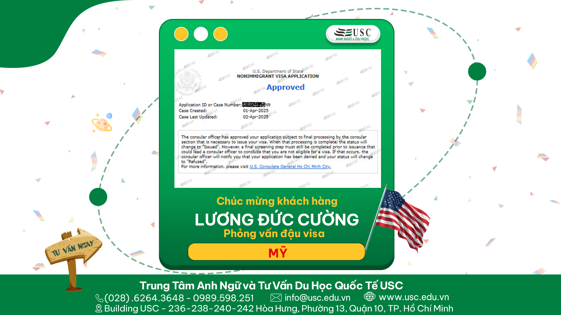 CHÚC MỪNG KHÁCH HÀNG CỦA USC ĐÃ ĐƯỢC LÃNH SỰ QUÁN MỸ CẤP VISA