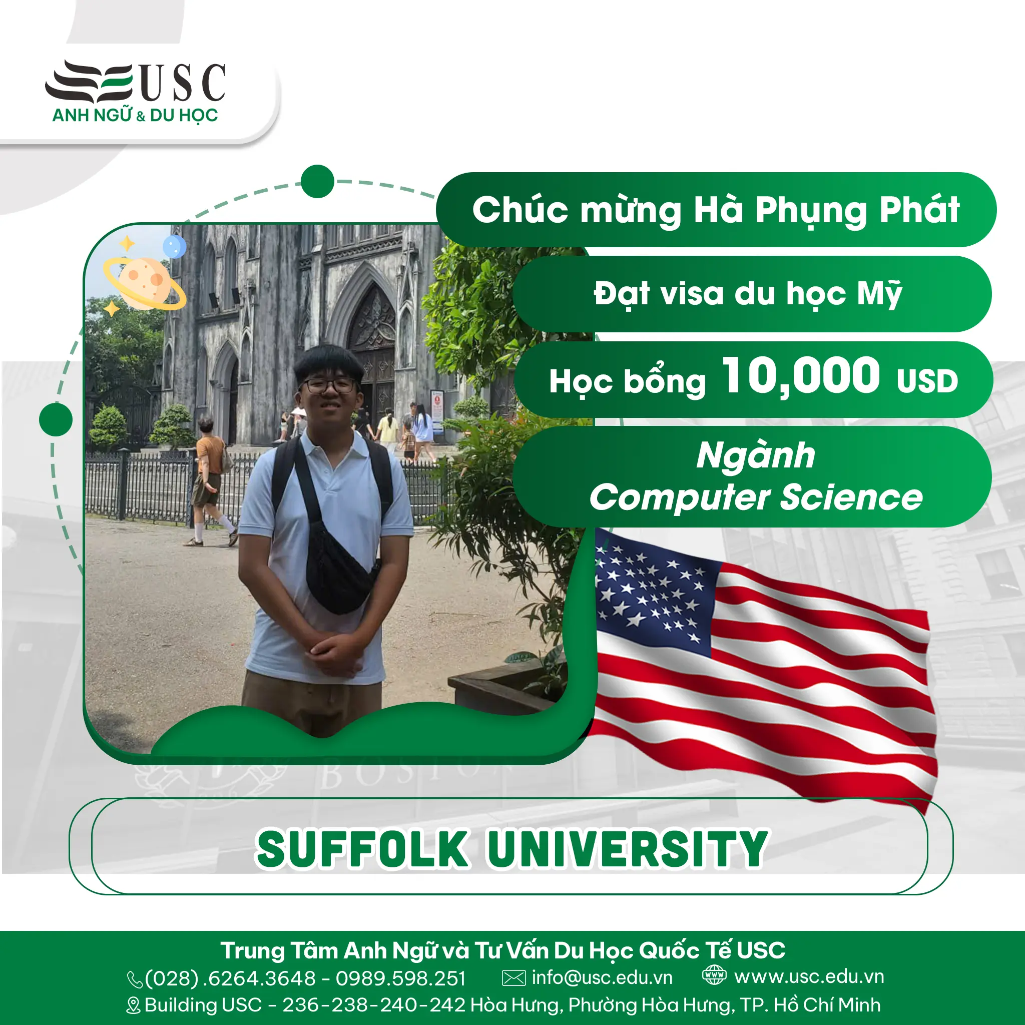 CHÚC MỪNG HÀ PHỤNG PHÁT NHẬN VISA DU HỌC MỸ VÀ HỌC BỔNG 10,000 USD TỪ SUFFOLK UNIVERSITY