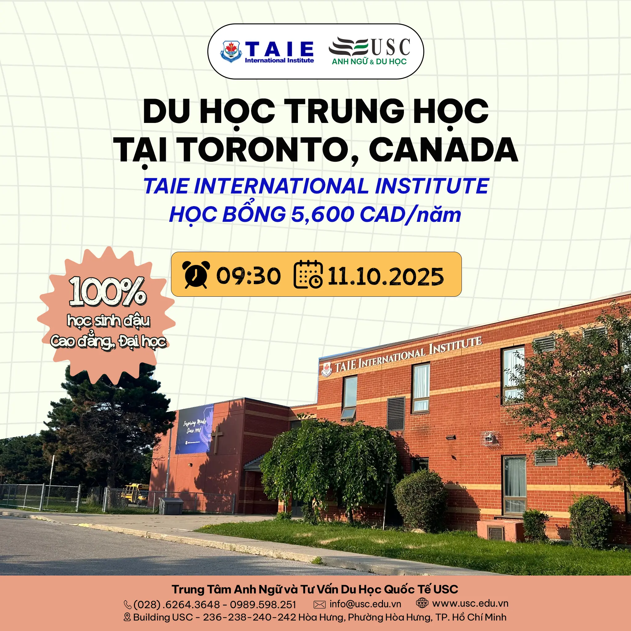 DU HỌC TRUNG HỌC TẠI TORONTO, CANADA CÙNG TRƯỜNG TAIE INTERNATIONAL INSTITUTE – 100% HỌC SINH TIẾN THẲNG CAO ĐẲNG, ĐẠI HỌC CANADA