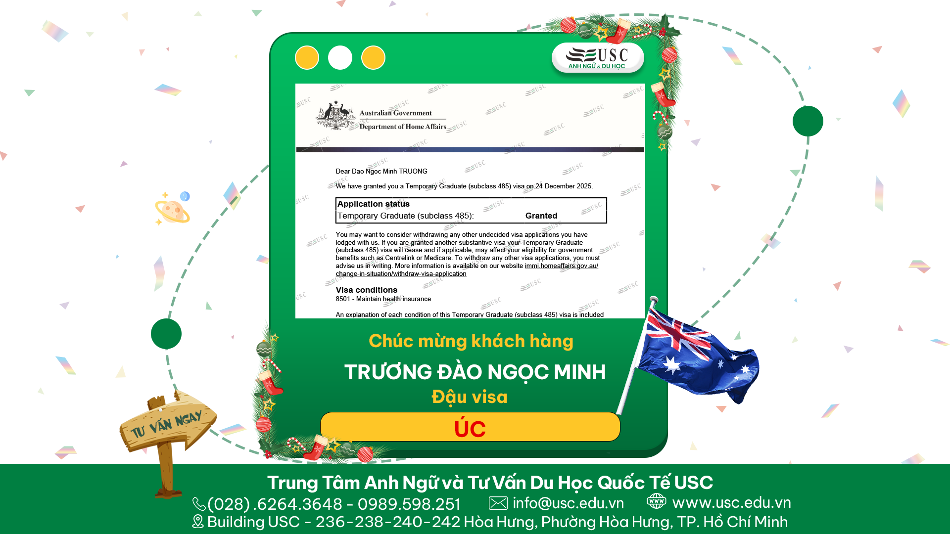 CHÚC MỪNG KHÁCH HÀNG CỦA USC ĐÃ ĐƯỢC LÃNH SỰ QUÁN ÚC CẤP VISA