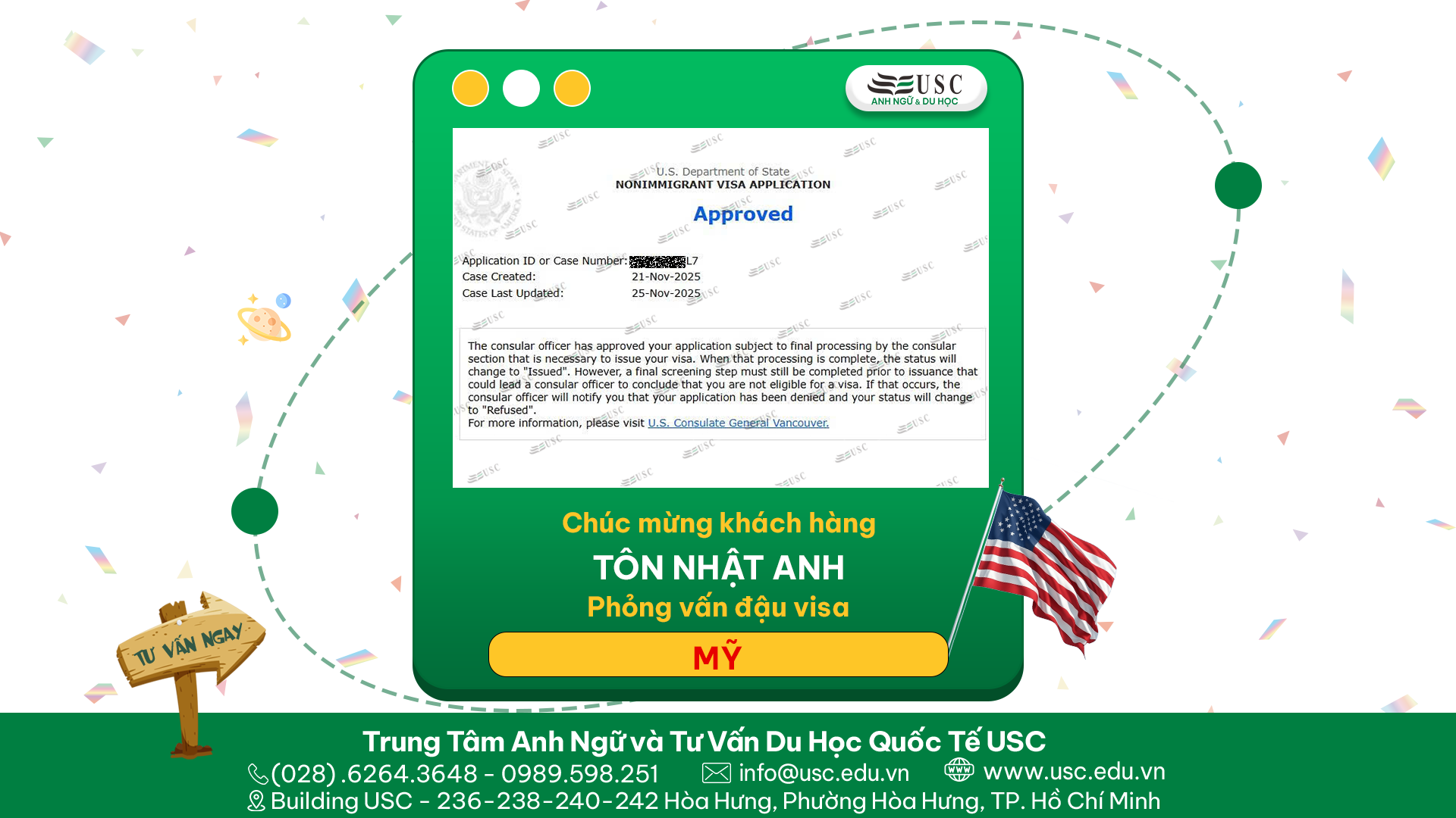 CHÚC MỪNG KHÁCH HÀNG CỦA USC ĐÃ ĐƯỢC LÃNH SỰ QUÁN MỸ CẤP VISA