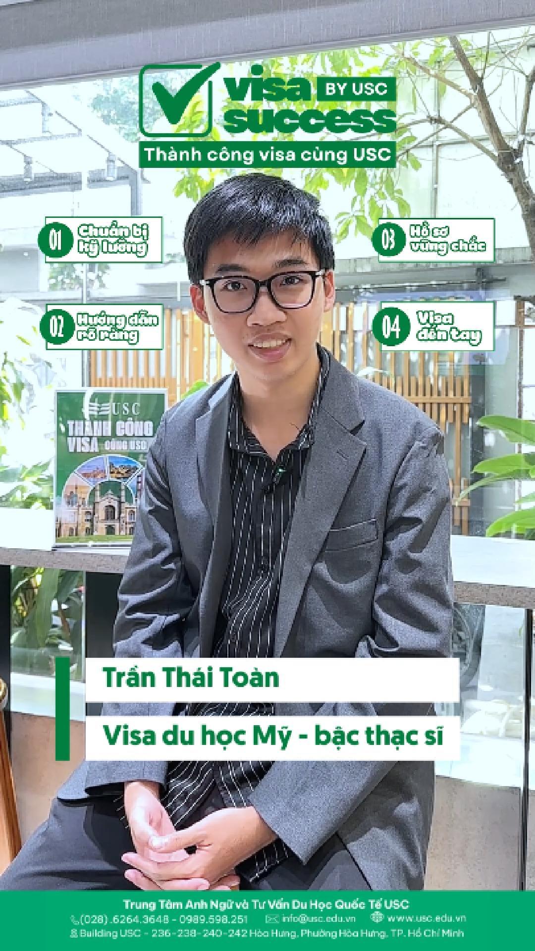 🔴 SERIES: VISA SUCCESS BY USC - THÀNH CÔNG VISA CÙNG USC 🎉 Chúc mừng bạn Trần Thái Toàn đã chính thức chinh phục thành công VISA DU HỌC MỸ bậc thạc sĩ ngành Data Science tại Trường Stony Brook!
