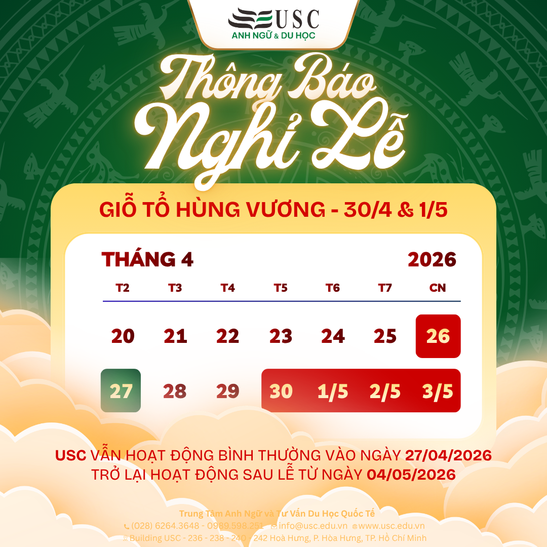 THÔNG BÁO LỊCH HOẠT ĐỘNG & NGHỈ LỄ: GIỖ TỔ HÙNG VƯƠNG VÀ 30/04 — 01/05