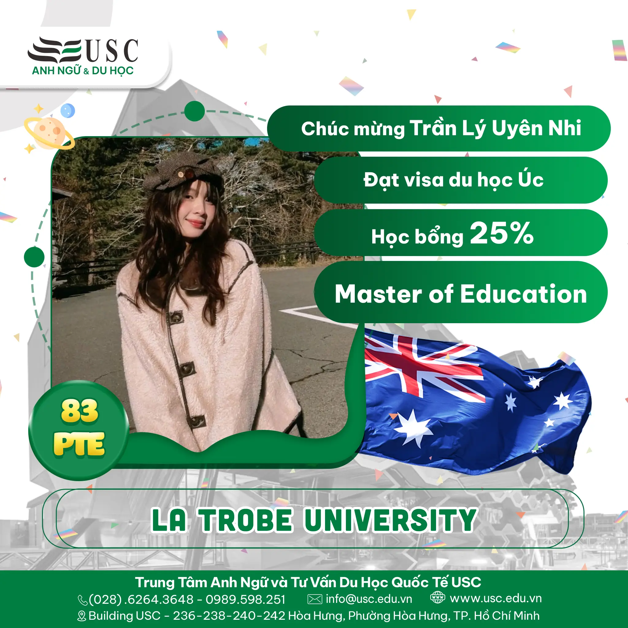 CHÚC MỪNG TRẦN LÝ UYÊN NHI NHẬN VISA DU HỌC ÚC & HỌC BỔNG 25%