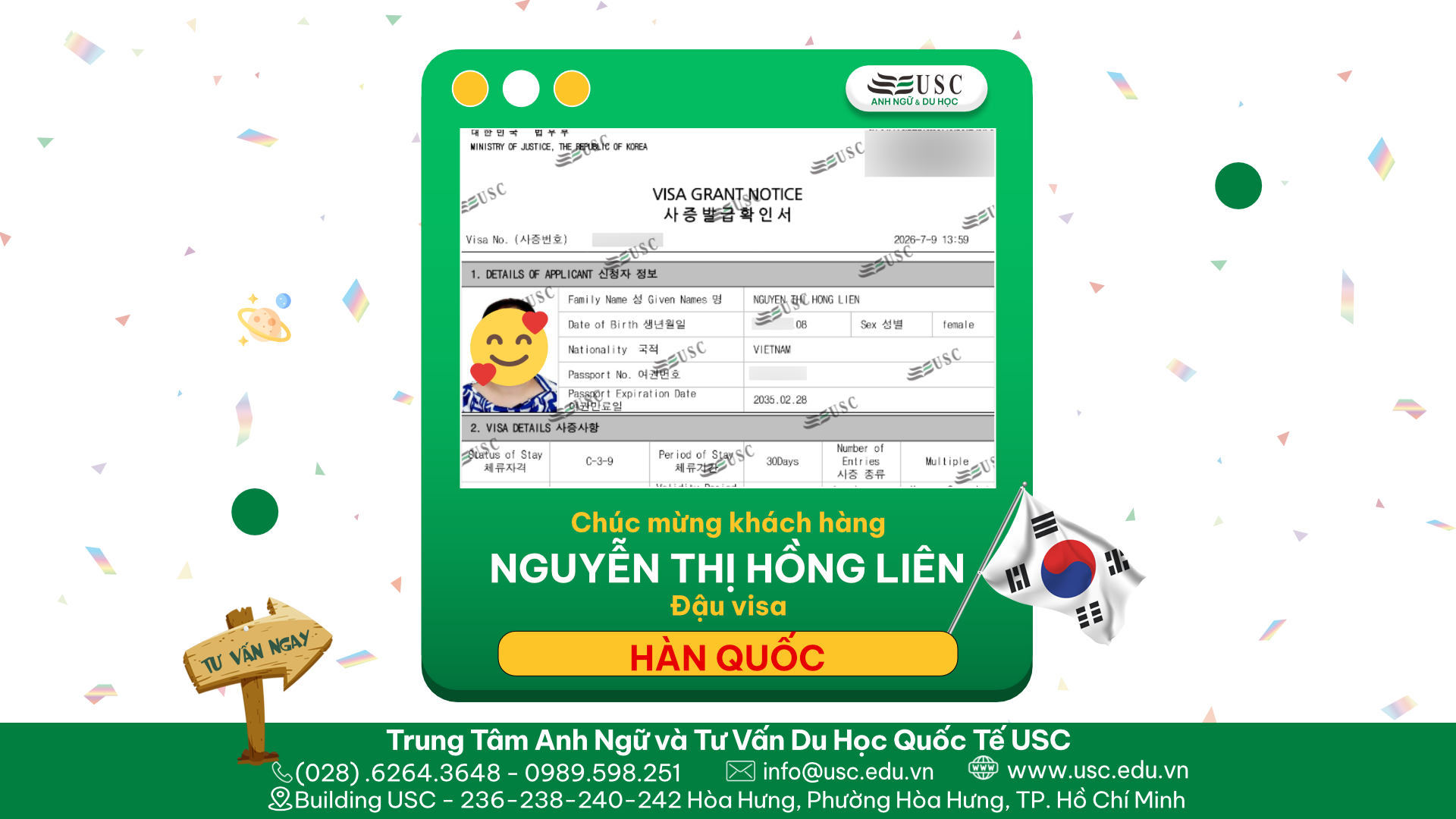CHÚC MỪNG KHÁCH HÀNG CỦA USC ĐÃ ĐƯỢC LÃNH SỰ QUÁN HÀN QUỐC CẤP VISA