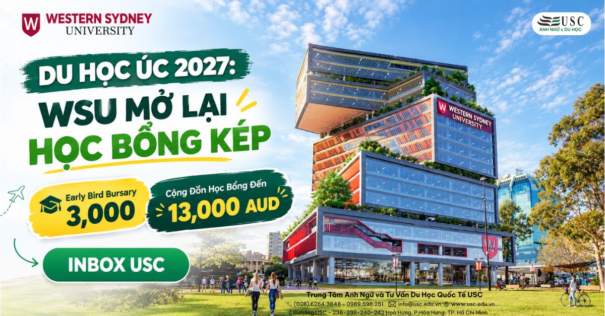 Du Học Úc 2027: Western Sydney University (WSU) Mở Lại Ưu Đãi 3,000 AUD – Cộng Dồn Học Bổng Đến 13K