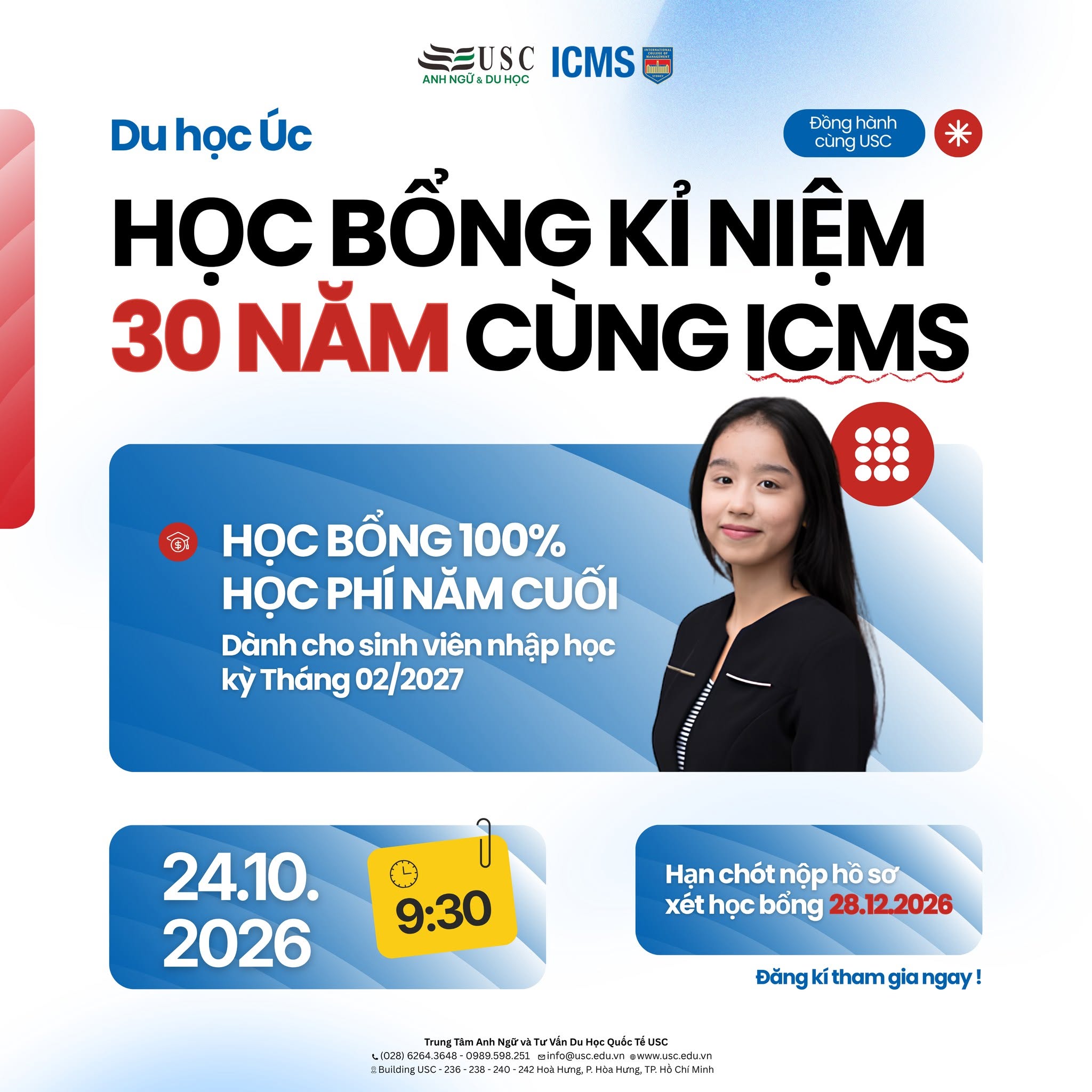 KỶ NIỆM 30 NĂM THÀNH LẬP ICMS – HỌC BỔNG 100% HỌC PHÍ NĂM CUỐI TẠI ÚC