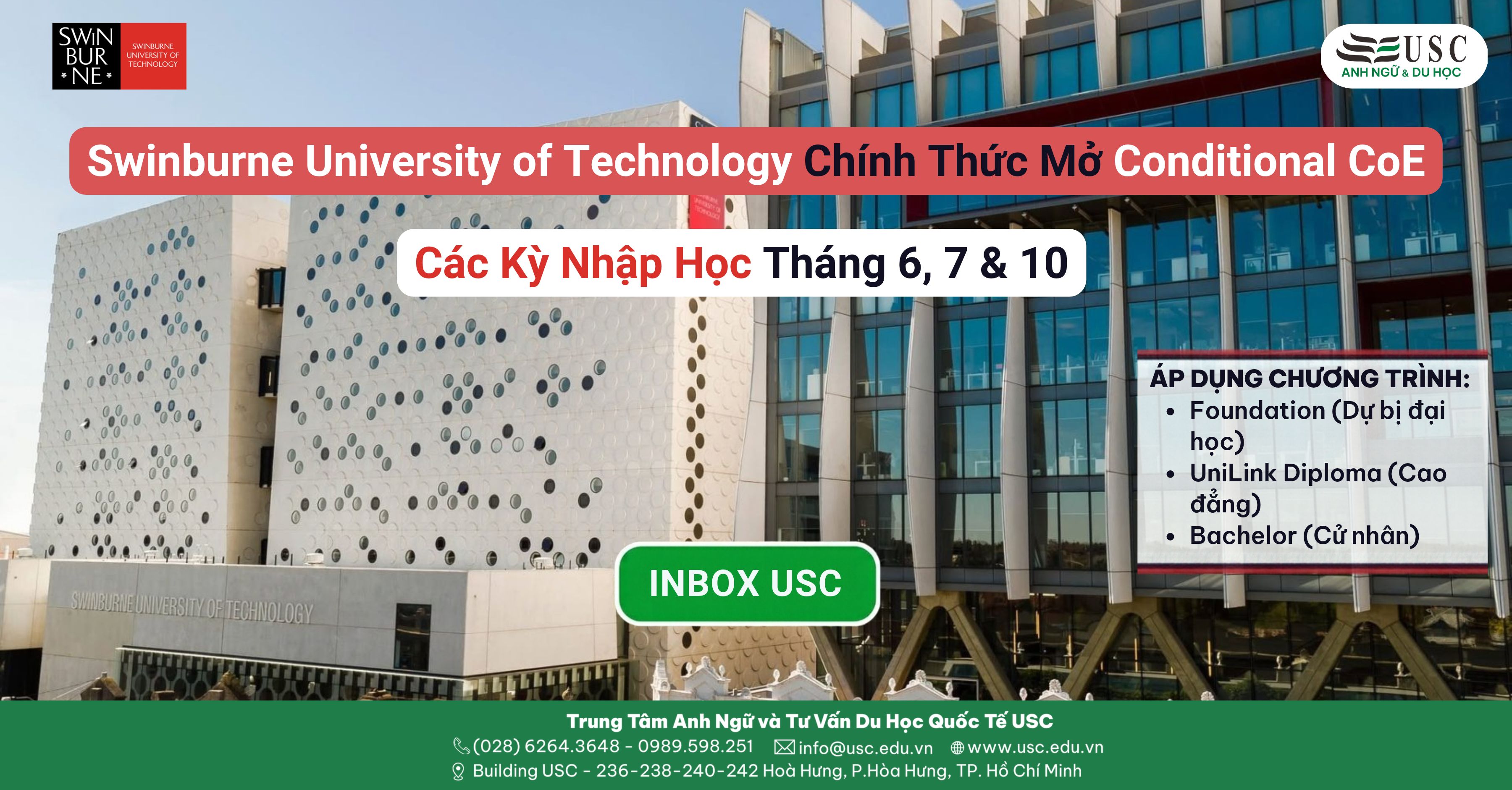 Swinburne Chính Thức Mở Conditional CoE Cho Chương Trình Foundation, UniLink Diploma Và Bachelor