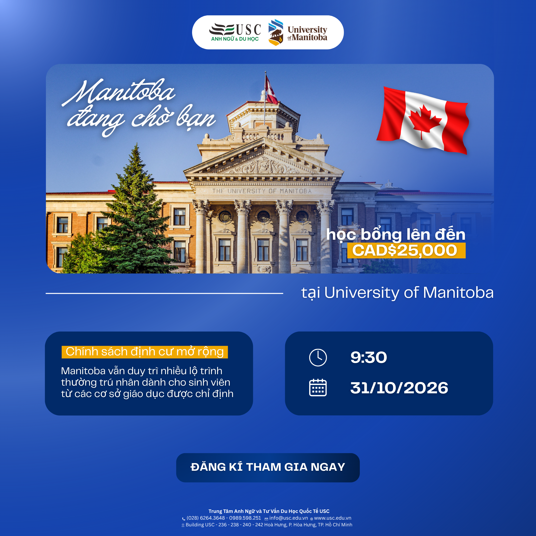 DU HỌC CANADA TẠI UNIVERSITY OF MANITOBA – CƠ HỘI HỌC BỔNG & ĐỊNH CƯ SAU TỐT NGHIỆP